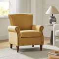 Upholstered Armchair with Solid Wood Legs, Mustard