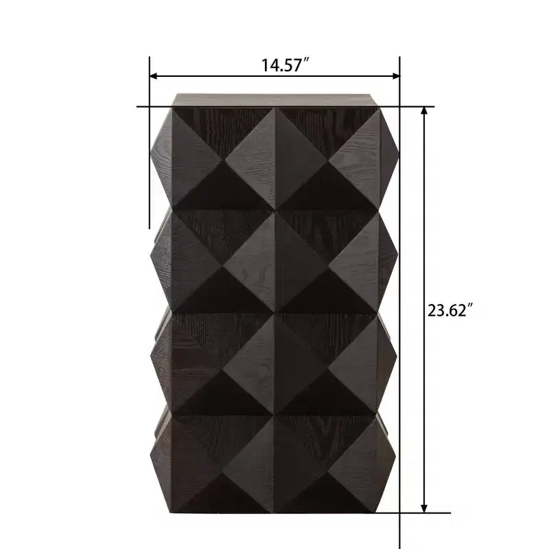 Geometric Carved Solid Wood Accent End Table, Black Side Table for Living Room and Bedroom