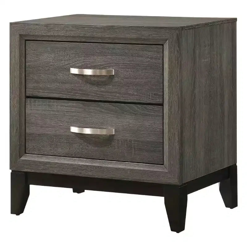 Hampton Style 25-Inch Modern 2-Drawer Nightstand with Metal Handle, Gray Foil Finish