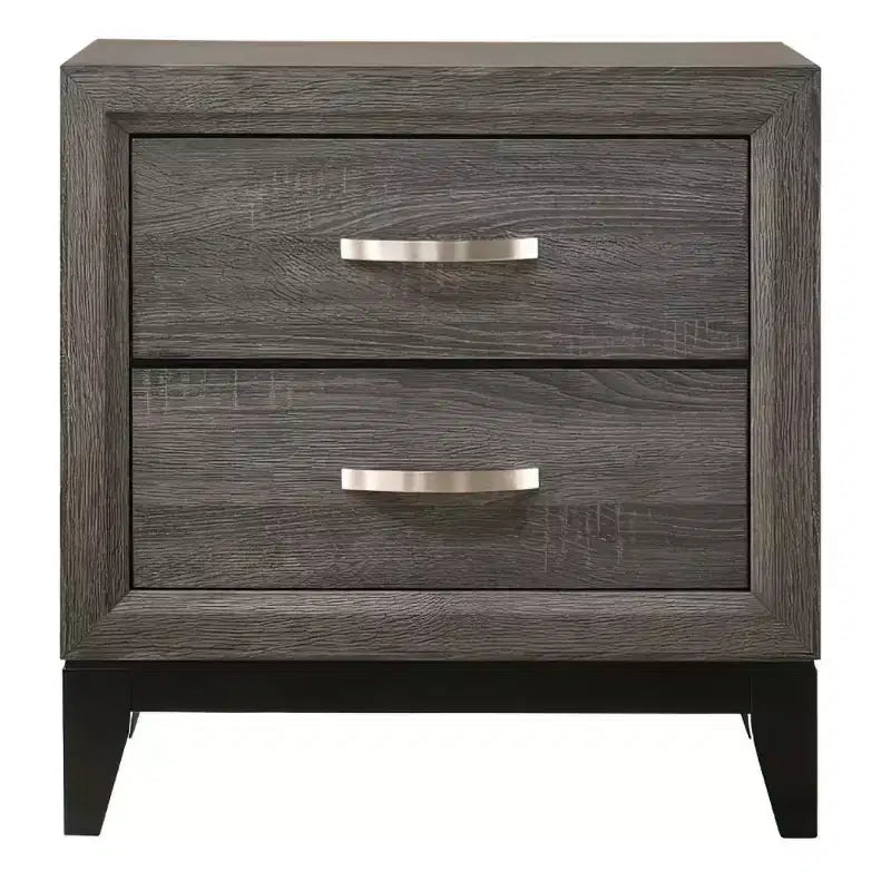 Hampton Style 25-Inch Modern 2-Drawer Nightstand with Metal Handle, Gray Foil Finish