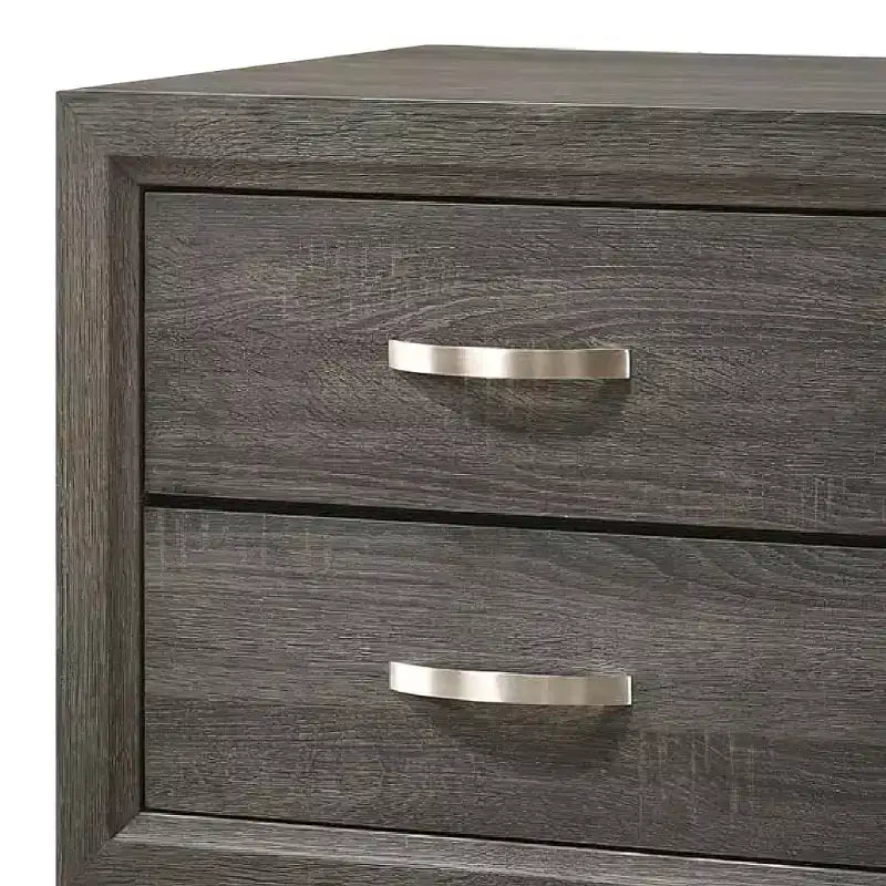 Hampton Style 25-Inch Modern 2-Drawer Nightstand with Metal Handle, Gray Foil Finish