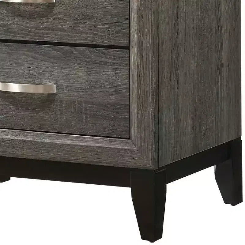 Hampton Style 25-Inch Modern 2-Drawer Nightstand with Metal Handle, Gray Foil Finish