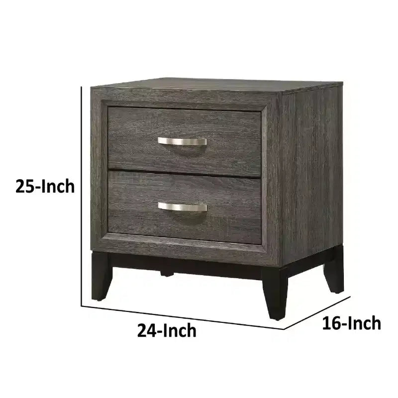 Hampton Style 25-Inch Modern 2-Drawer Nightstand with Metal Handle, Gray Foil Finish