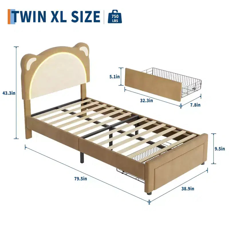 Twin Upholstered Platform Bed Frame with Adjustable Headboard, Smart LED and Wooden Slats Support, No Box Spring Needed