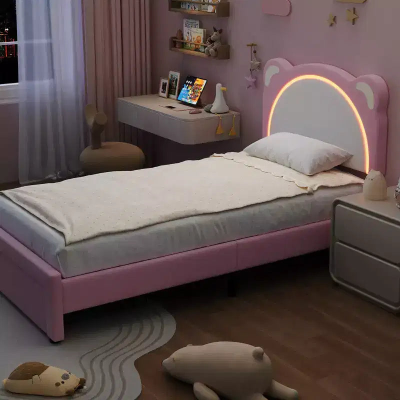 Twin Upholstered Platform Bed Frame with Adjustable Headboard, Smart LED and Wooden Slats Support, No Box Spring Needed