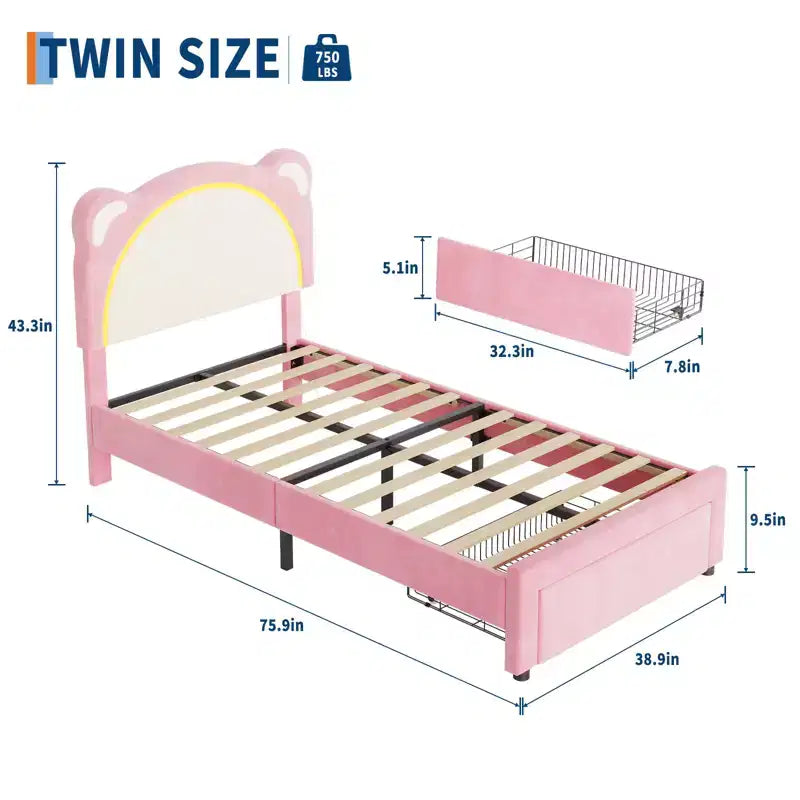 Twin Upholstered Platform Bed Frame with Adjustable Headboard, Smart LED and Wooden Slats Support, No Box Spring Needed