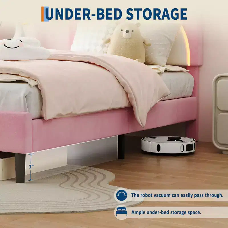 Twin Upholstered Platform Bed Frame with Adjustable Headboard, Smart LED and Wooden Slats Support, No Box Spring Needed