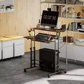 Adjustable Standing Desk with Power Outlets, Stand Up Desk with Tiltable Tabletop, Wheels, Shelf, for Home Office