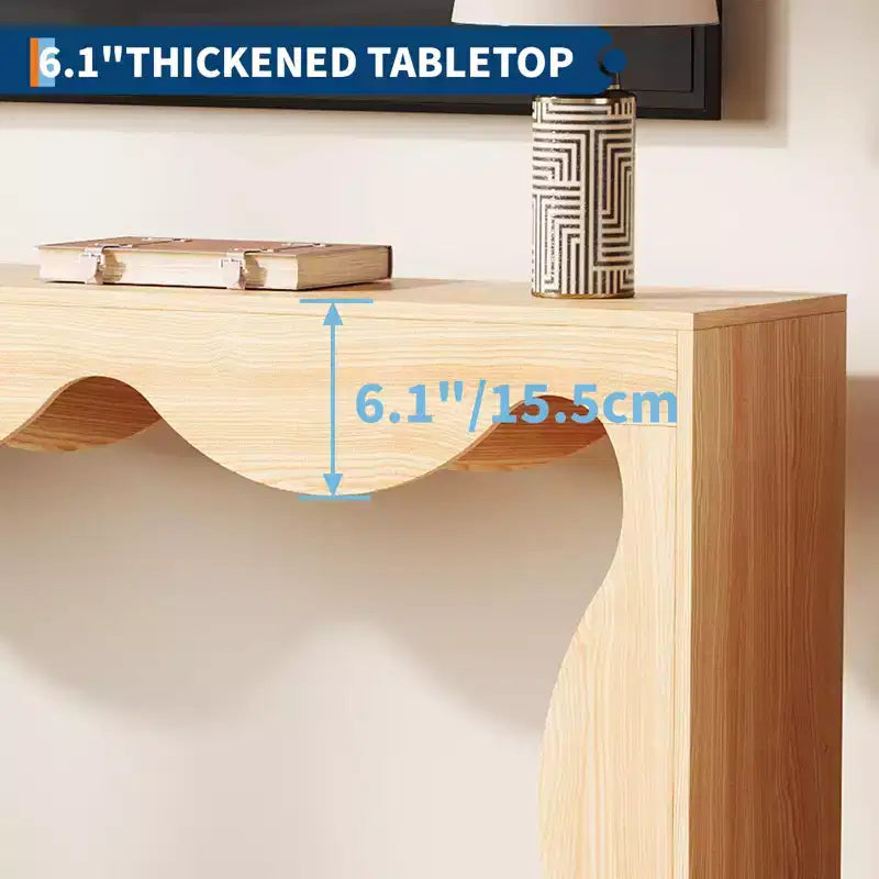 63-Inch Scalloped Entryway Console Table, Narrow Wooden Sofa Table for Living Room, Hallway and Entrance