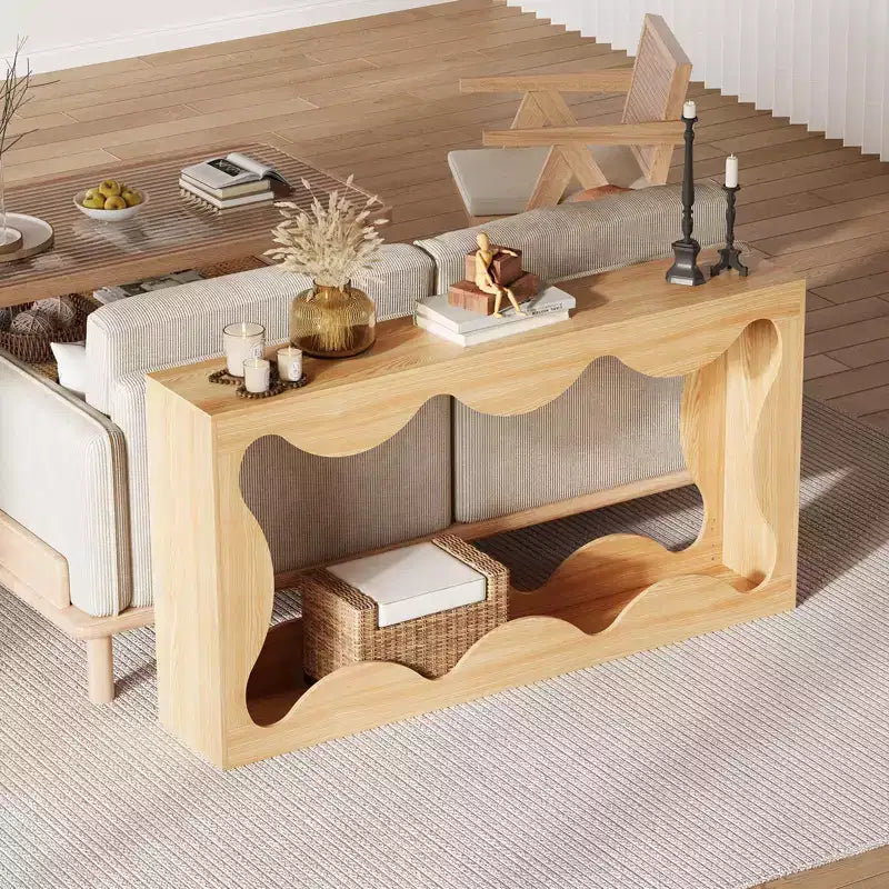63-Inch Scalloped Entryway Console Table, Narrow Wooden Sofa Table for Living Room, Hallway and Entrance
