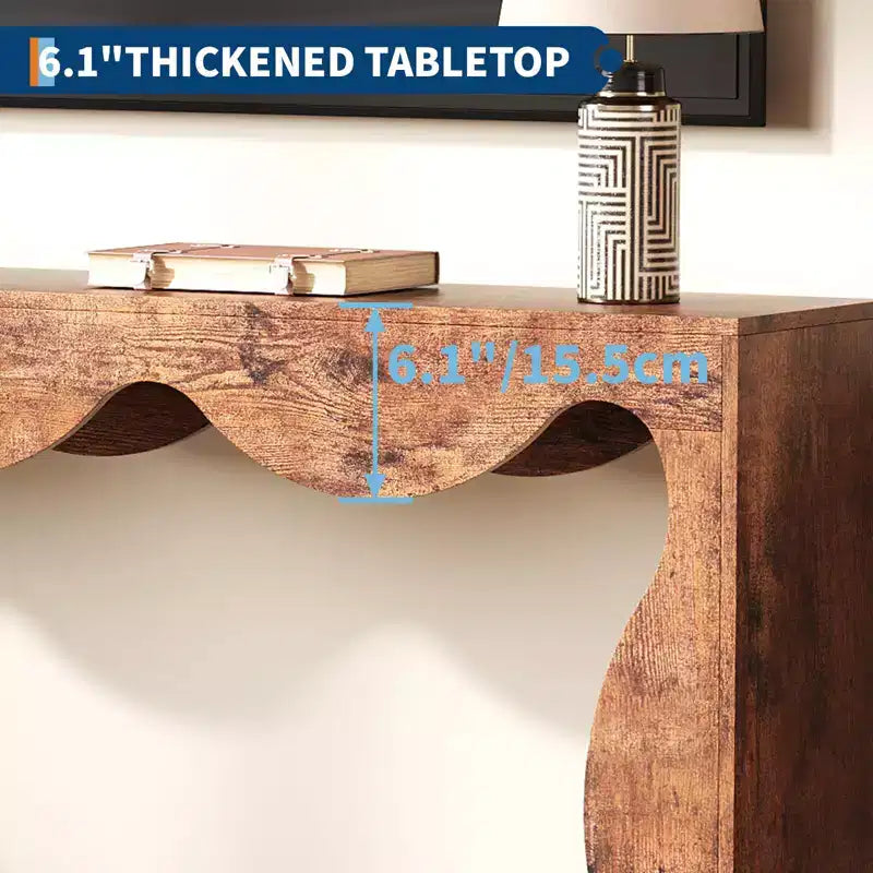 63-Inch Scalloped Entryway Console Table, Narrow Wooden Sofa Table for Living Room, Hallway and Entrance