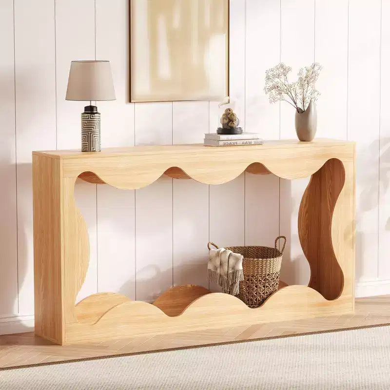 63-Inch Scalloped Entryway Console Table, Narrow Wooden Sofa Table for Living Room, Hallway and Entrance