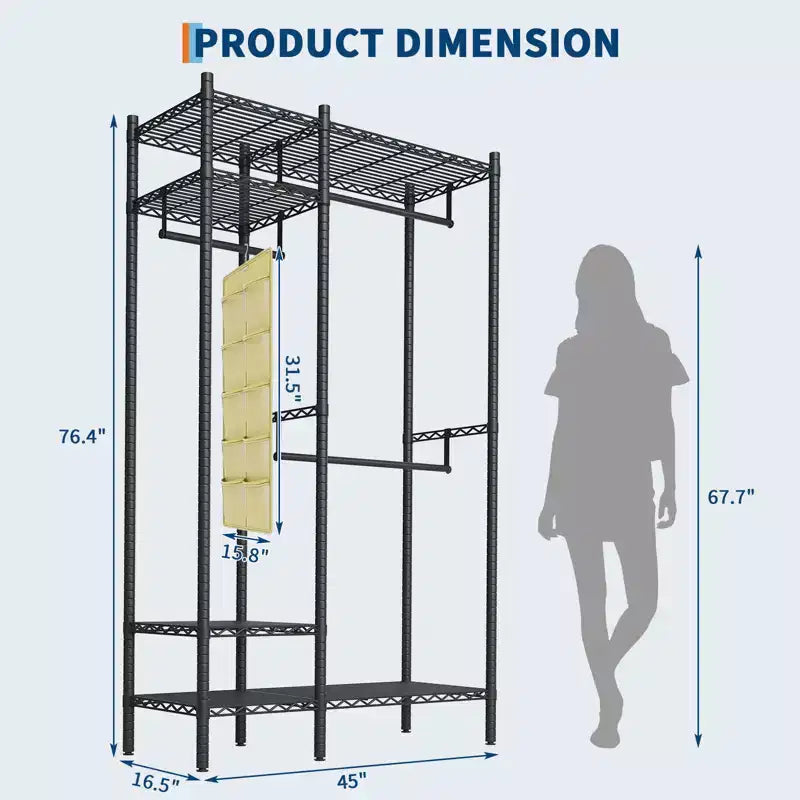 Heavy Duty Clothes Rack with 4-Tier Shelves, Freestanding Portable Closet, Adjustable Clothing Storage Rack, Supports Up to 850 LBS