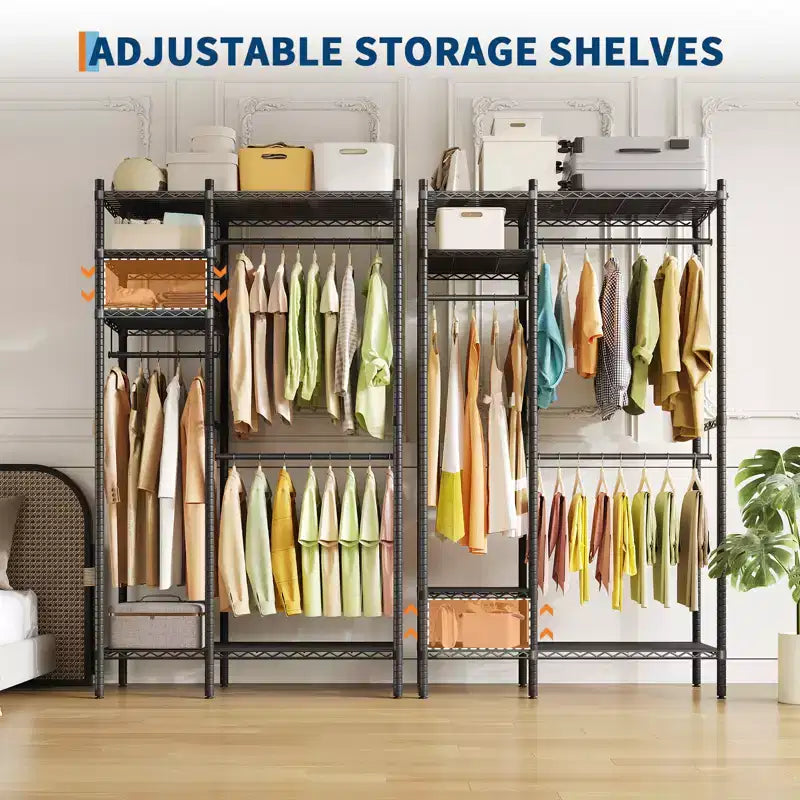 Heavy Duty Clothes Rack with 4-Tier Shelves, Freestanding Portable Closet, Adjustable Clothing Storage Rack, Supports Up to 850 LBS
