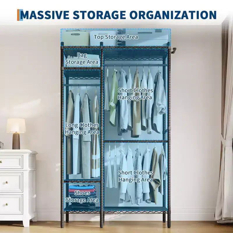 Heavy Duty Clothes Rack with 4-Tier Shelves, Freestanding Portable Closet, Adjustable Clothing Storage Rack, Supports Up to 850 LBS