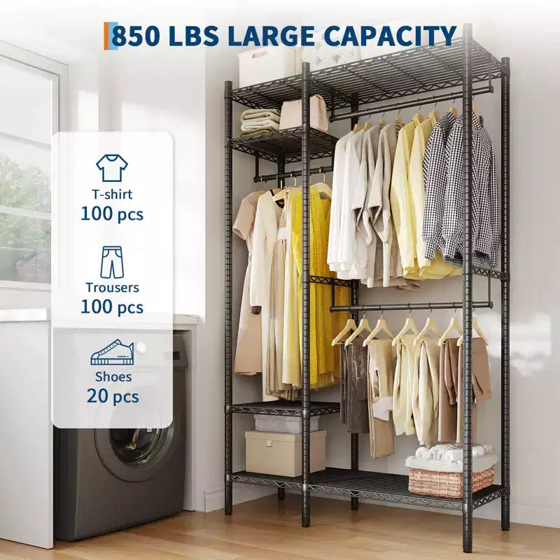 Heavy Duty Clothes Rack with 4-Tier Shelves, Freestanding Portable Closet, Adjustable Clothing Storage Rack, Supports Up to 850 LBS