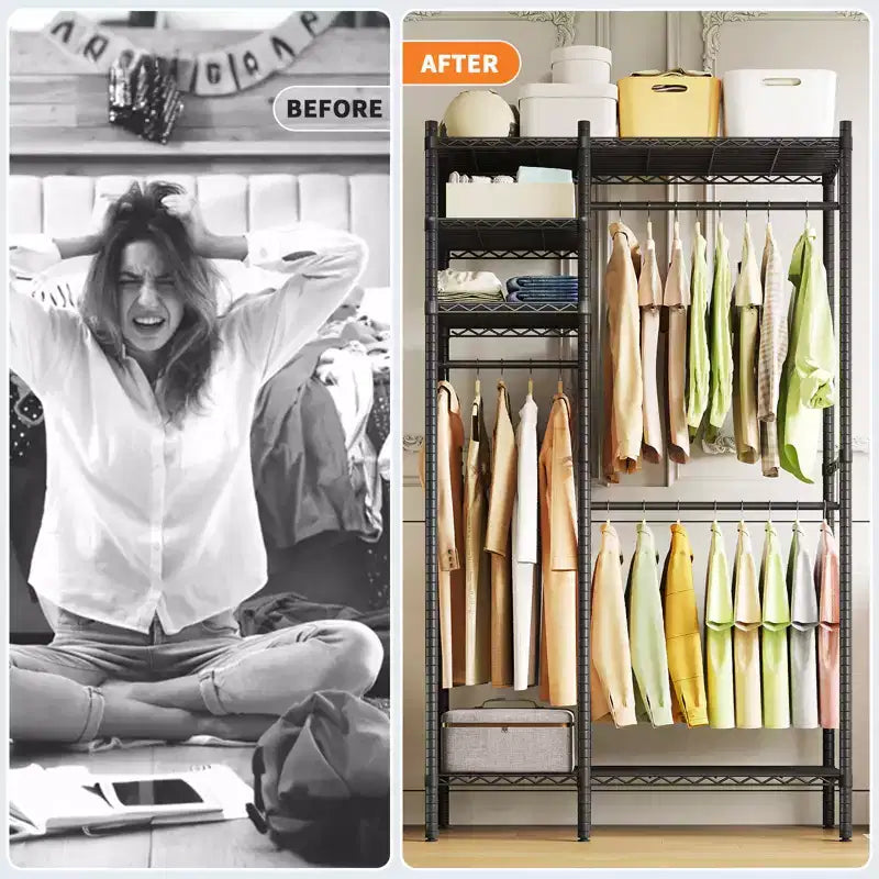 Heavy Duty Clothes Rack with 4-Tier Shelves, Freestanding Portable Closet, Adjustable Clothing Storage Rack, Supports Up to 850 LBS
