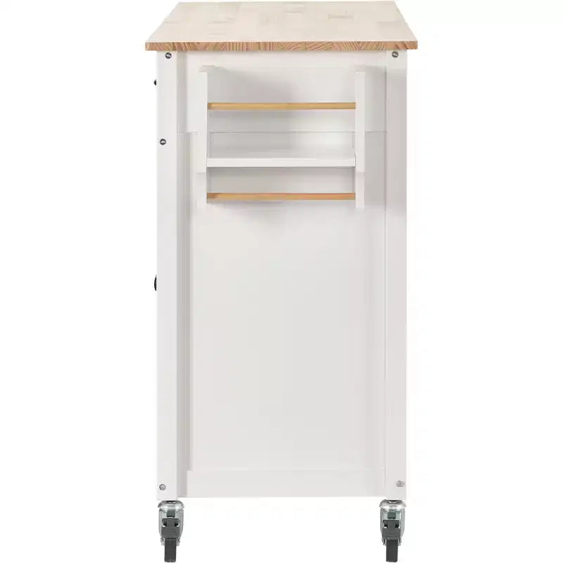 54.3-Inch Kitchen Island Cart with Solid Wood Top, Locking Wheels, 4-Door Cabinet, 2 Drawers, Spice Rack and Towel Rack, White