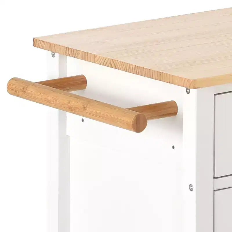 54.3-Inch Kitchen Island Cart with Solid Wood Top, Locking Wheels, 4-Door Cabinet, 2 Drawers, Spice Rack and Towel Rack, White
