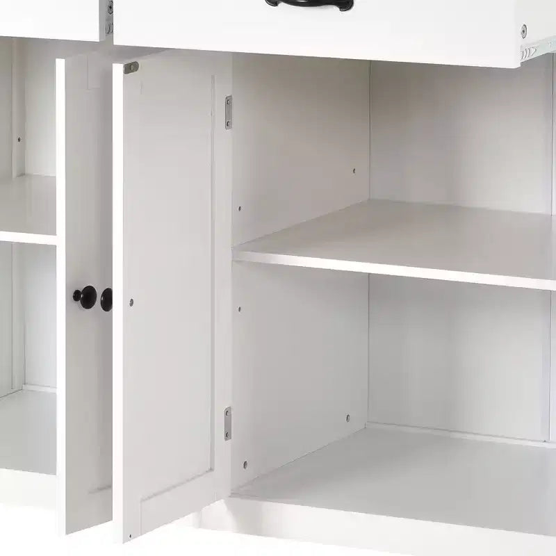 54.3-Inch Kitchen Island Cart with Solid Wood Top, Locking Wheels, 4-Door Cabinet, 2 Drawers, Spice Rack and Towel Rack, White