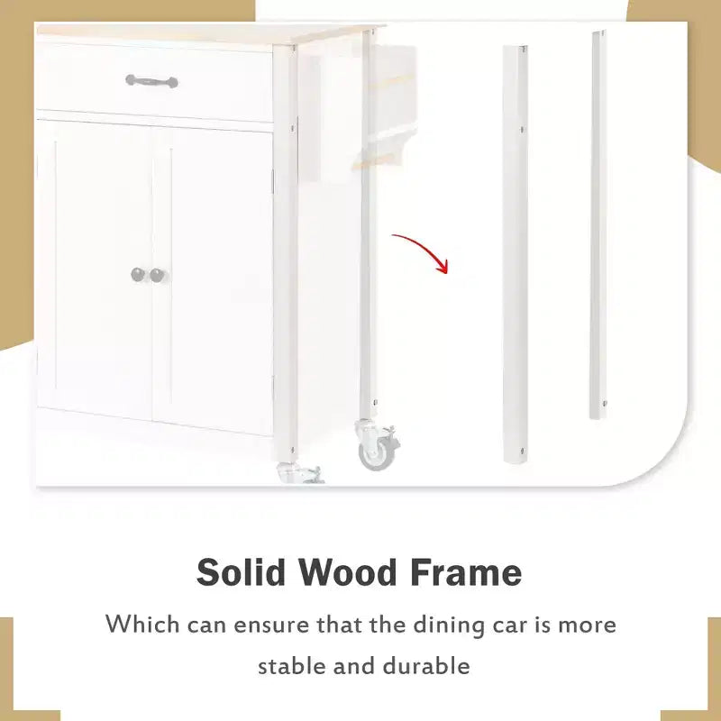 54.3-Inch Kitchen Island Cart with Solid Wood Top, Locking Wheels, 4-Door Cabinet, 2 Drawers, Spice Rack and Towel Rack, White