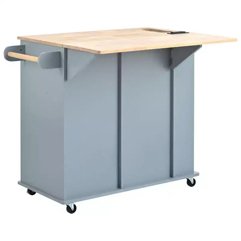 Kitchen Island with Power Outlet, Drop Leaf, Wine Rack and Adjustable Storage for Kitchen and Dining Room, Blue