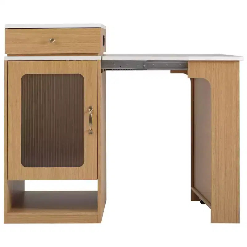 59.5-Inch Kitchen Island with Extendable Dining Table, Double-Sided Storage, Power Outlet and Open Shelves, Natural