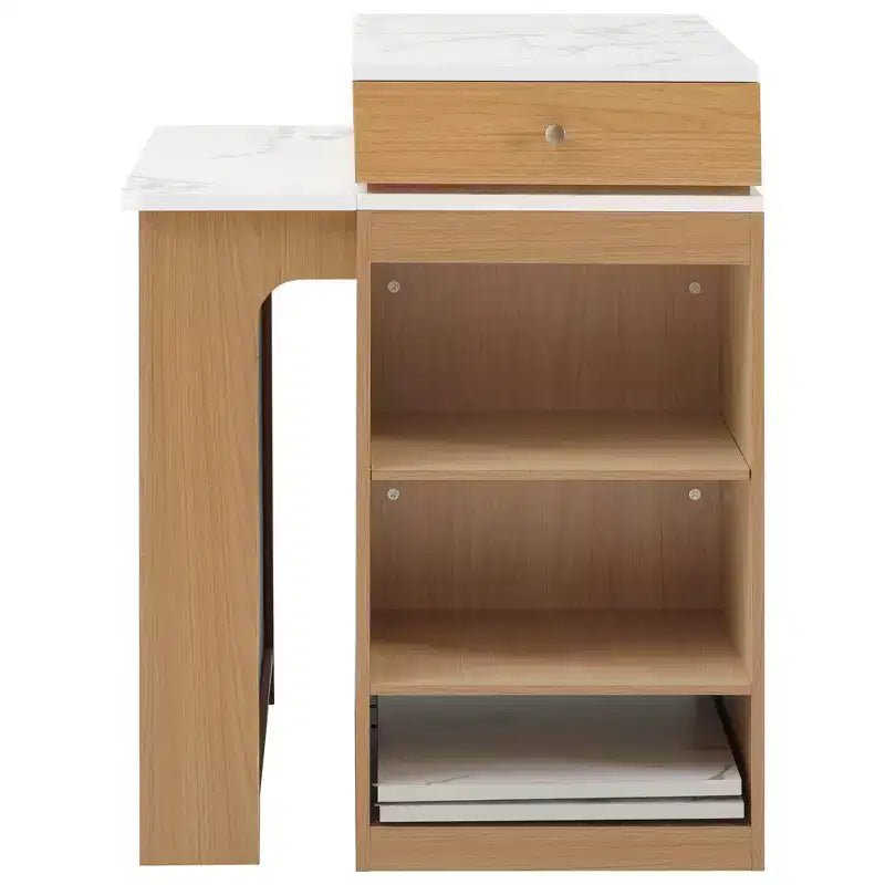 59.5-Inch Kitchen Island with Extendable Dining Table, Double-Sided Storage, Power Outlet and Open Shelves, Natural