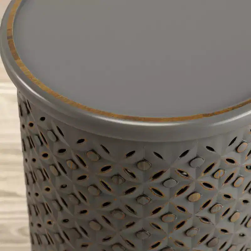 Distressed Hardwood Global Drum End Table