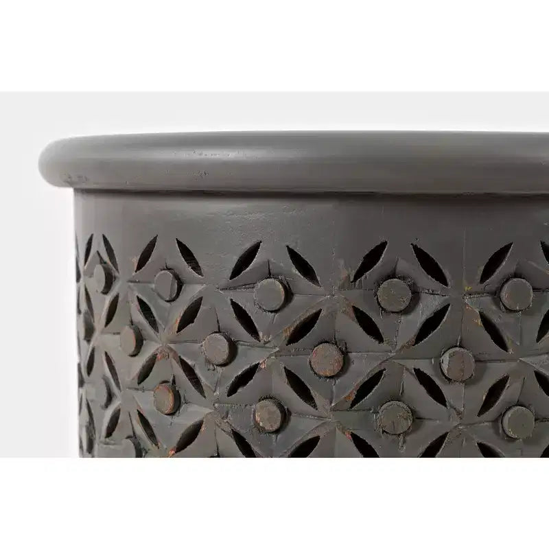 Distressed Hardwood Global Drum End Table