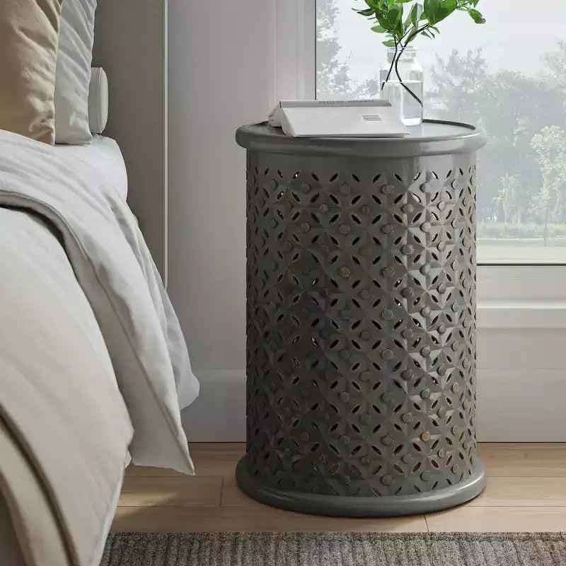 Distressed Hardwood Global Drum End Table