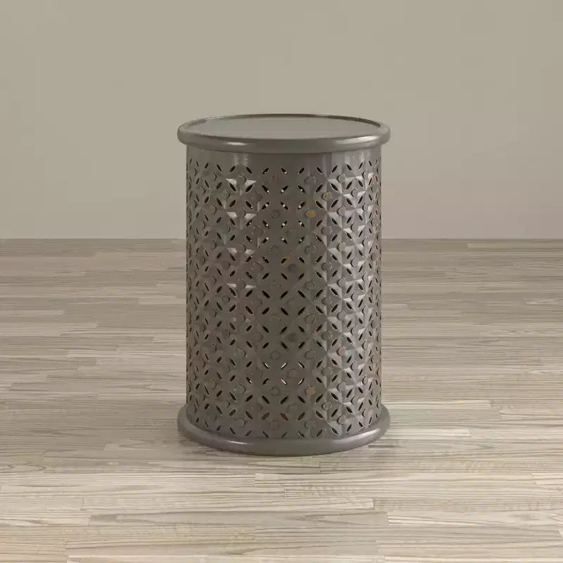 Distressed Hardwood Global Drum End Table