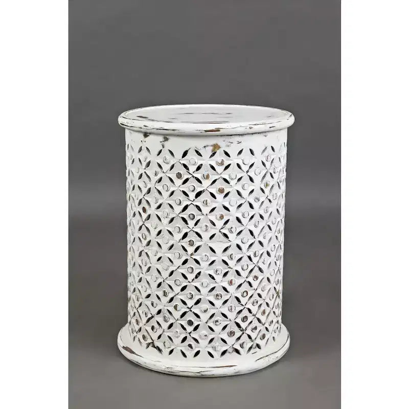 Distressed Hardwood Global Drum End Table
