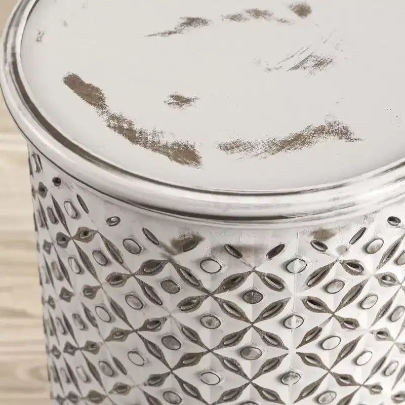 Distressed Hardwood Global Drum End Table