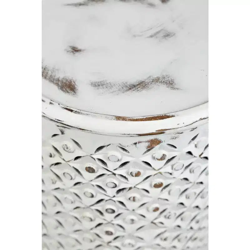 Distressed Hardwood Global Drum End Table