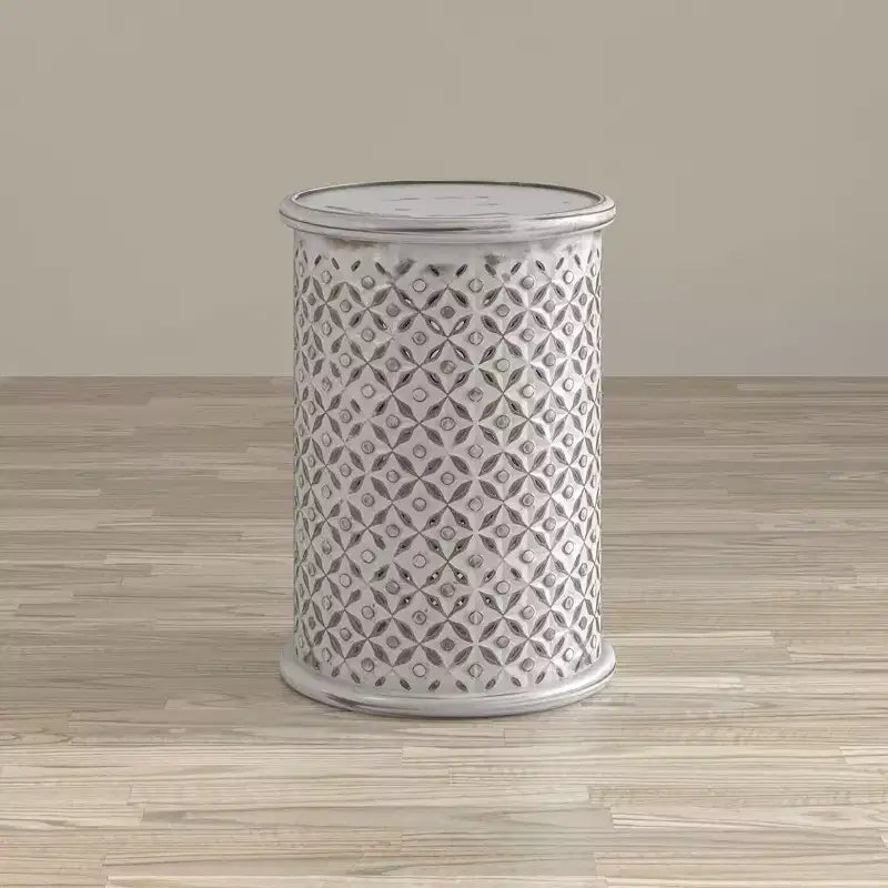 Distressed Hardwood Global Drum End Table