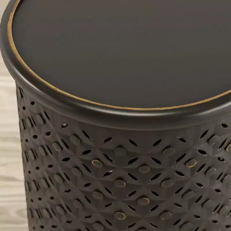 Distressed Hardwood Global Drum End Table