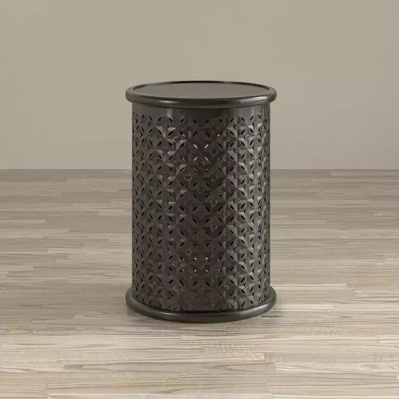 Distressed Hardwood Global Drum End Table