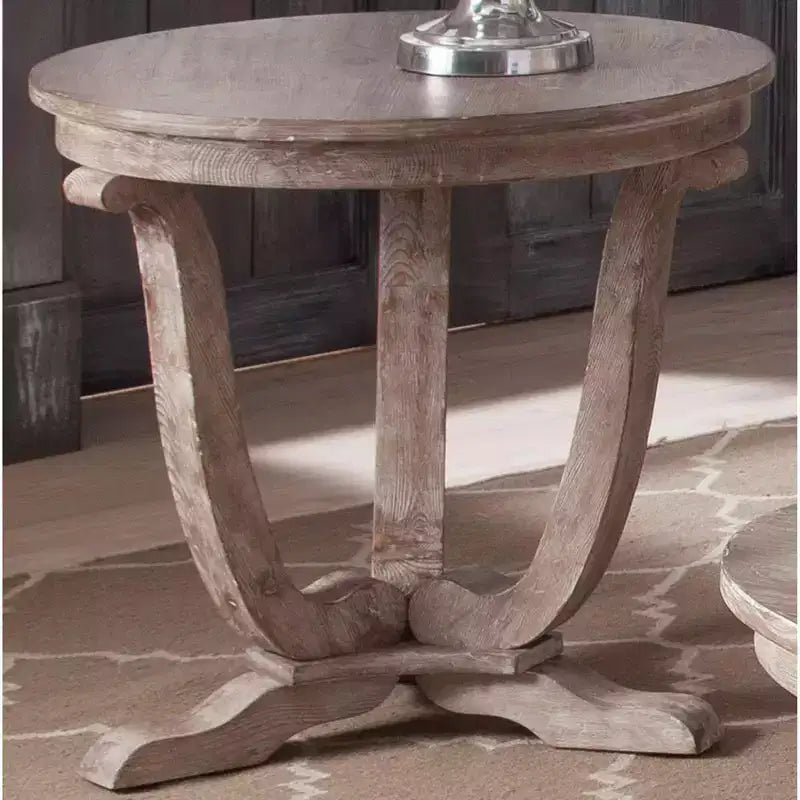 Greystone Mill End Table in Stone White Wash with Wirebrush Distressing