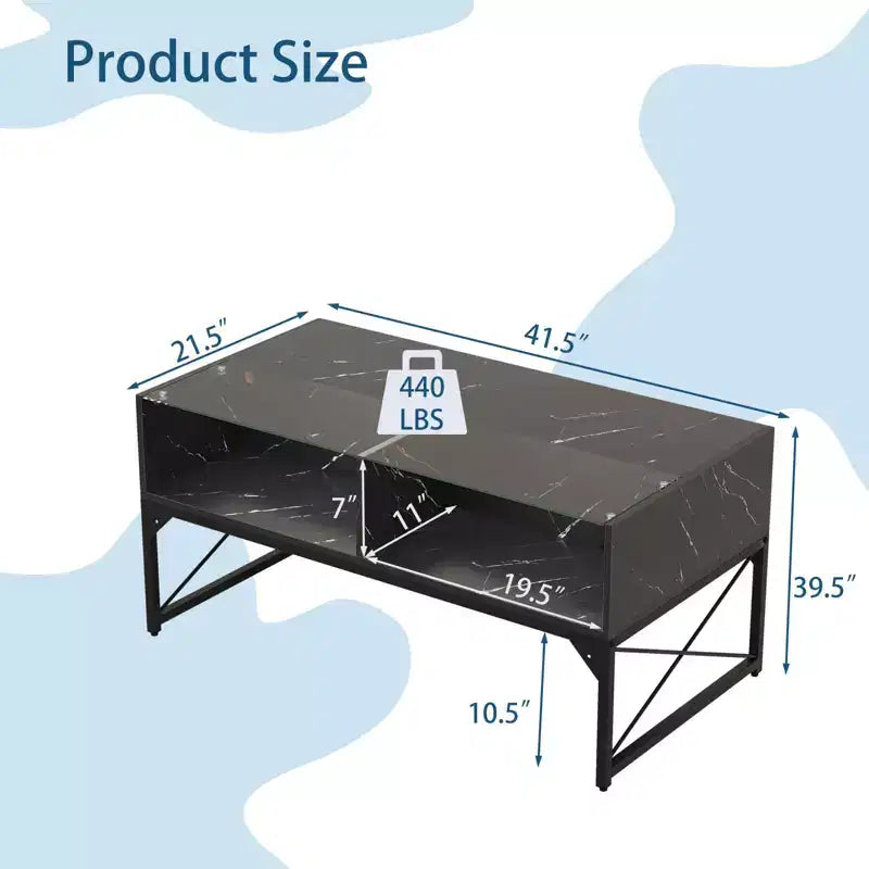LED Coffee Table with 4 Storage Cubes, Faux Marble and Tempered Glass Top for Living Room, Black