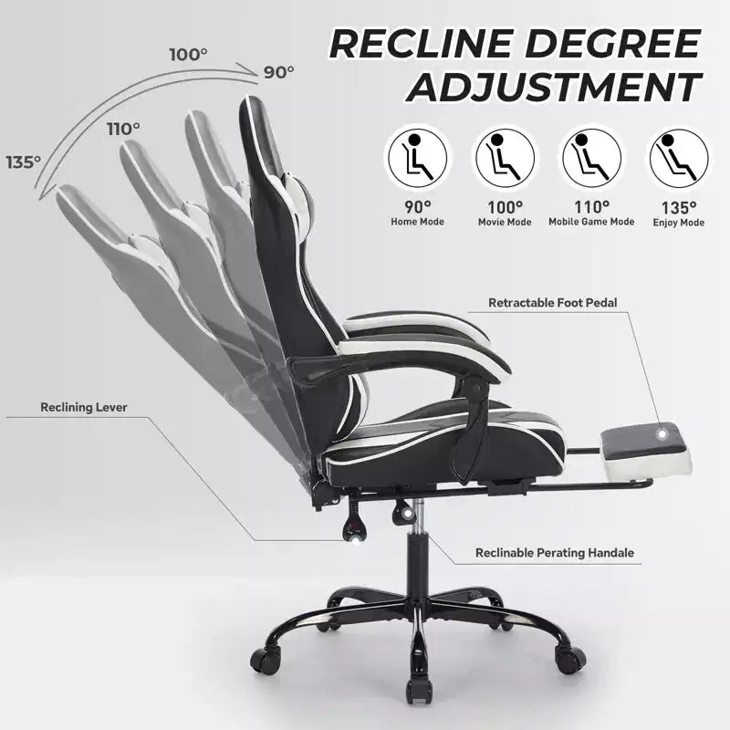Modern Adjustable Swivel Gaming Chair with Headrest and Lumbar Support, High Ergonomic Computer Chair for Adults
