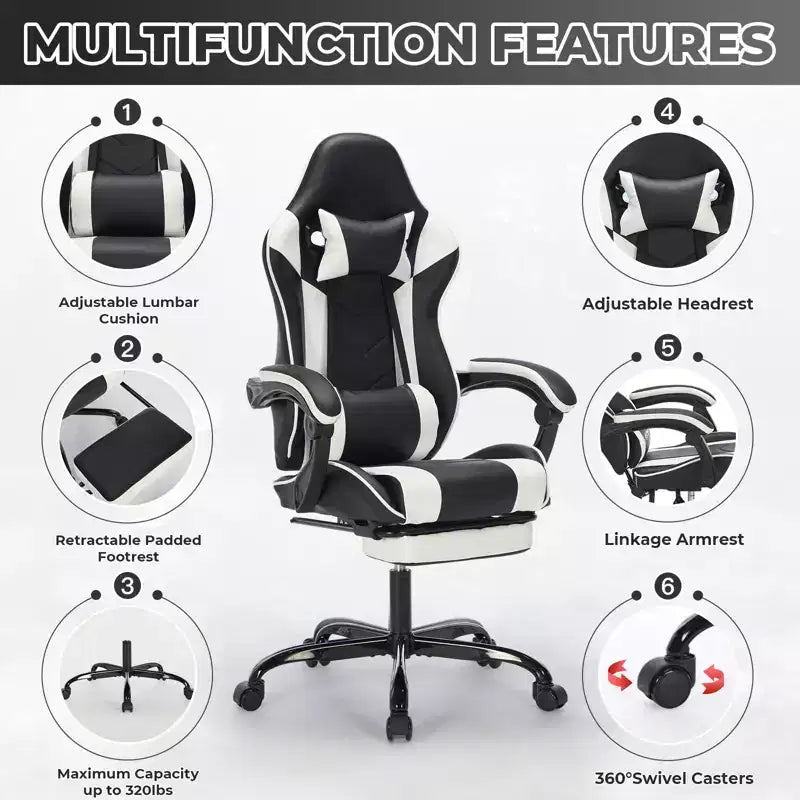Modern Adjustable Swivel Gaming Chair with Headrest and Lumbar Support, High Ergonomic Computer Chair for Adults