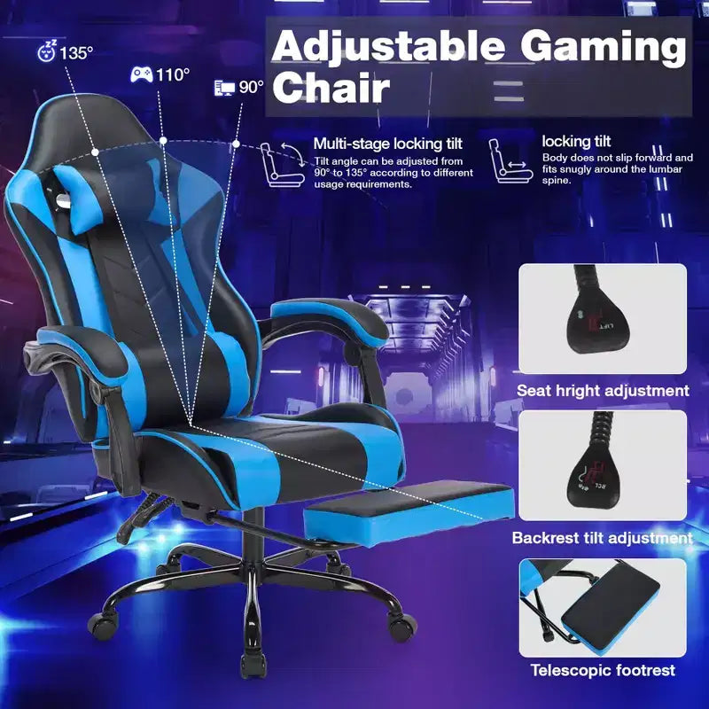 Modern Adjustable Swivel Gaming Chair with Headrest and Lumbar Support, High Ergonomic Computer Chair for Adults