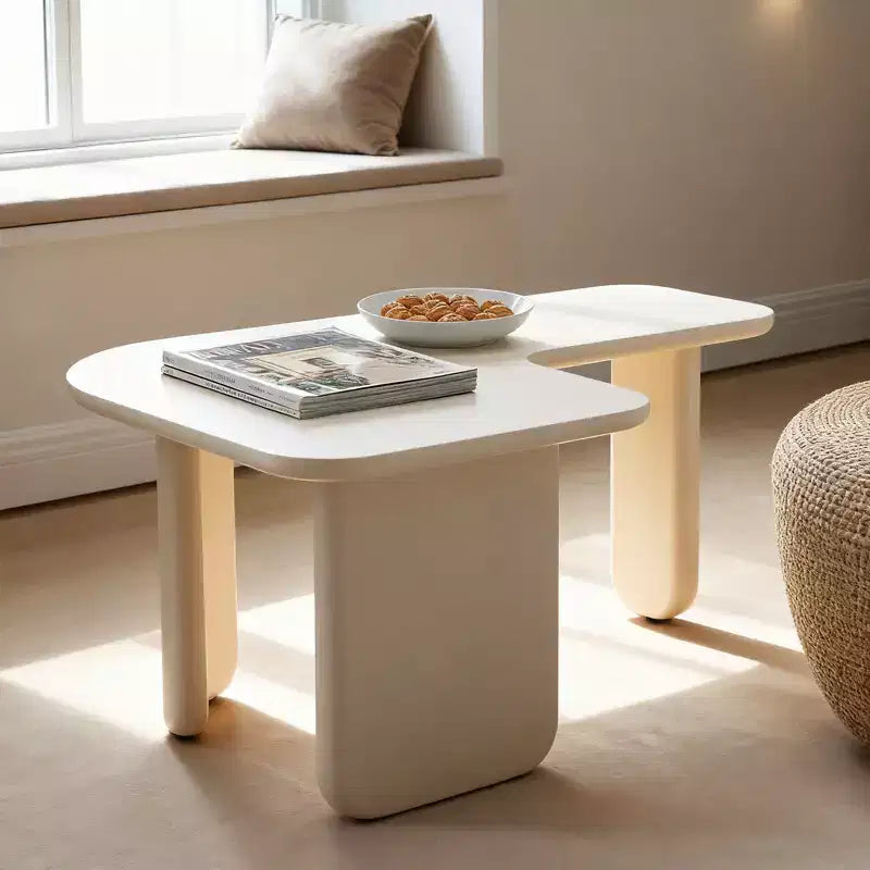 35-Inch L-Shape Modern Multi-Layer Space-Saving Coffee Table, White