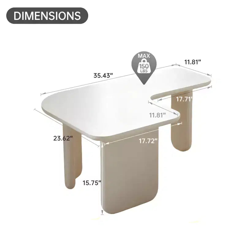35-Inch L-Shape Modern Multi-Layer Space-Saving Coffee Table, White