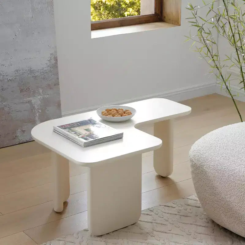 35-Inch L-Shape Modern Multi-Layer Space-Saving Coffee Table, White