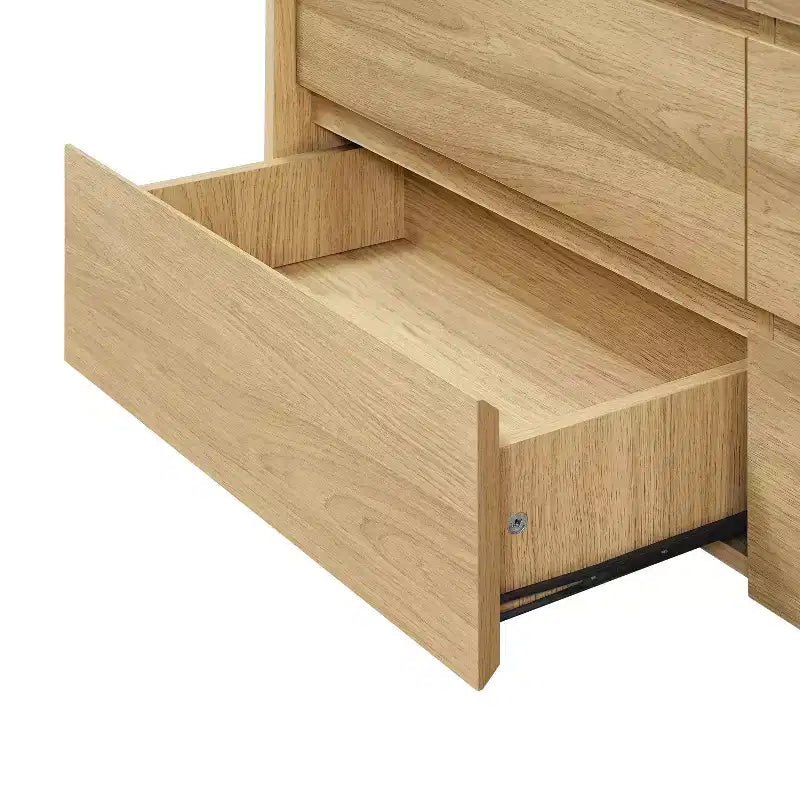 47.2-Inch 6-Drawer Dresser with Faux Marble Top and Raised Sides, Hazel Oak Brown