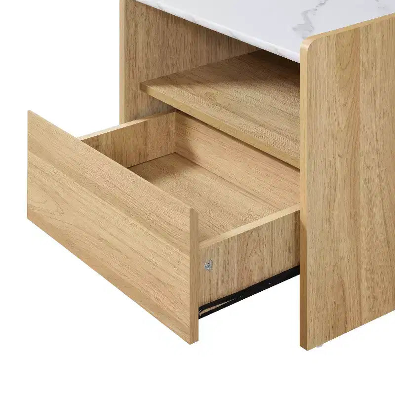 23-Inch Oak Nightstand with Faux Marble Top and Open Storage Shelf, Brown