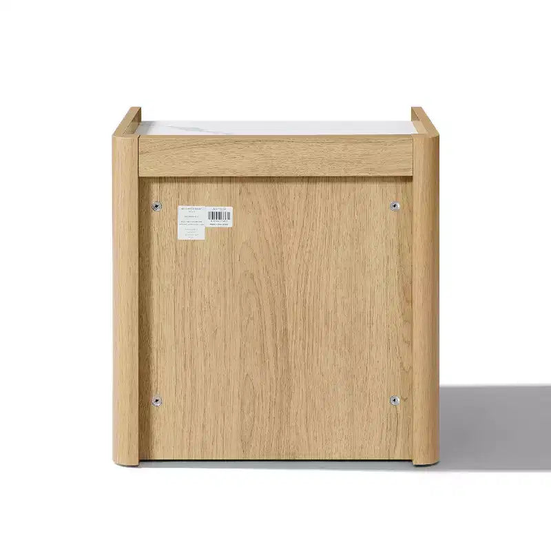 23-Inch Oak Nightstand with Faux Marble Top and Open Storage Shelf, Brown