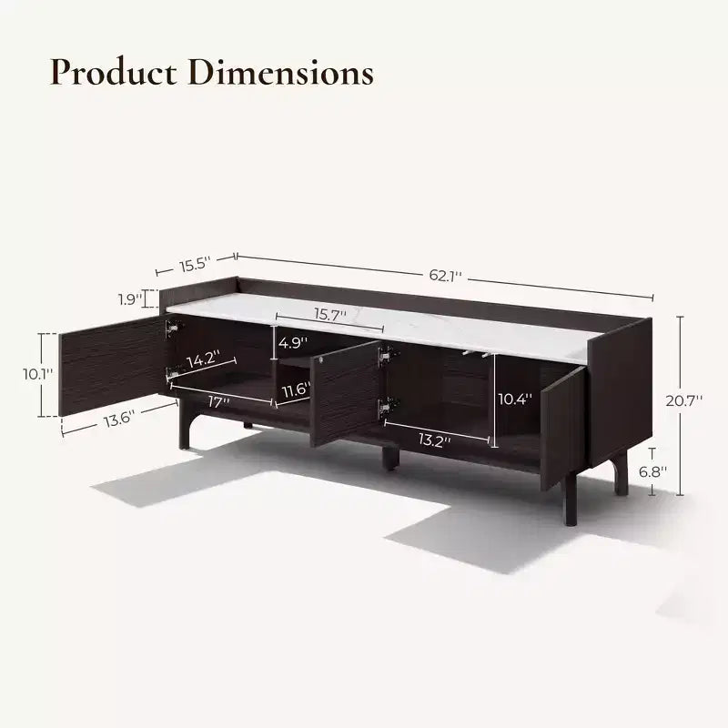 63-Inch TV Stand with Faux Marble Top for TVs Up to 65 Inches, Black Media Console
